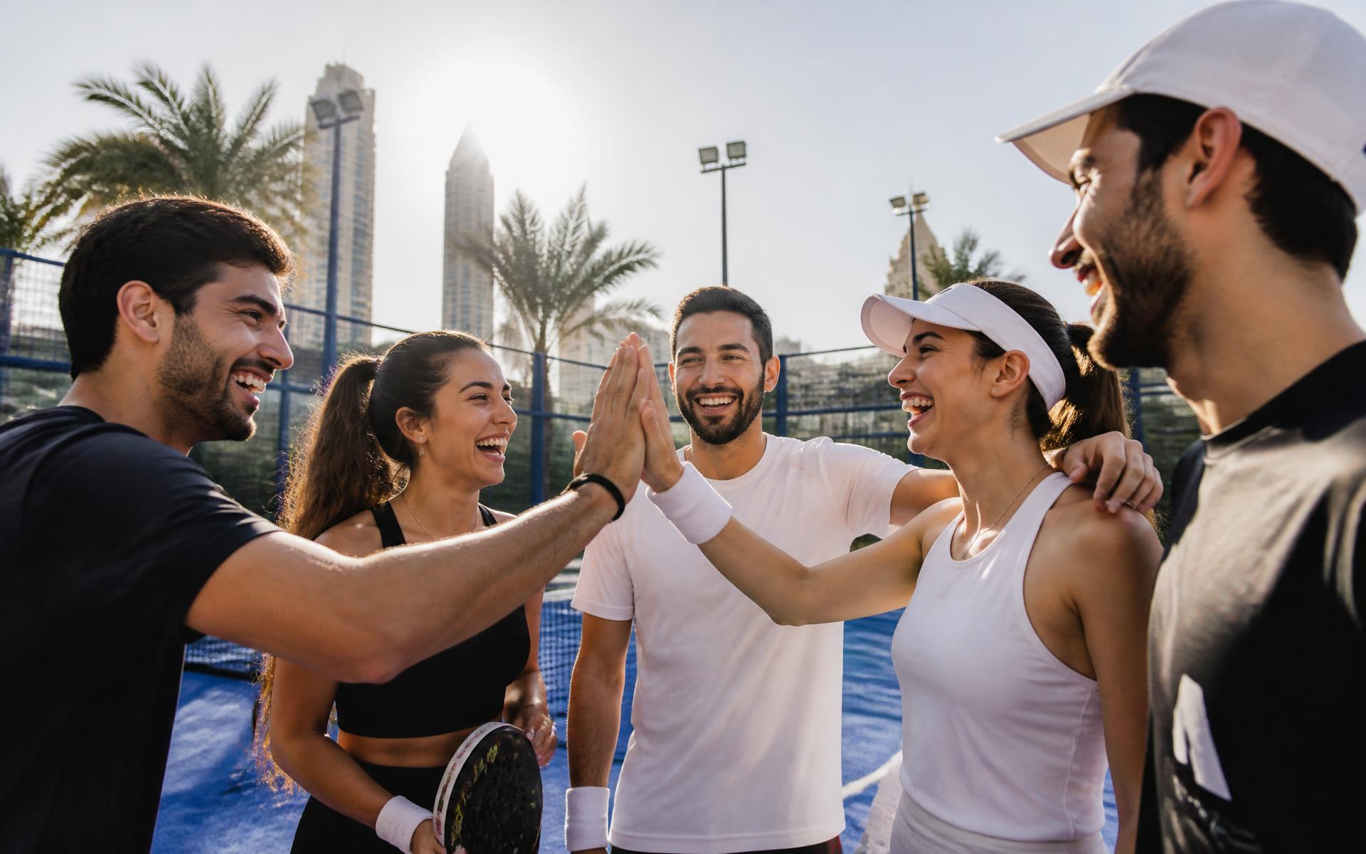 Brokers & Friends members after a padel match in Dubai